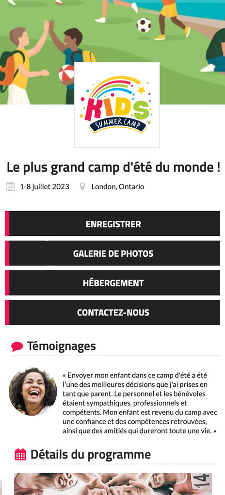 Exemple d’adhésion à un club (version mobile)